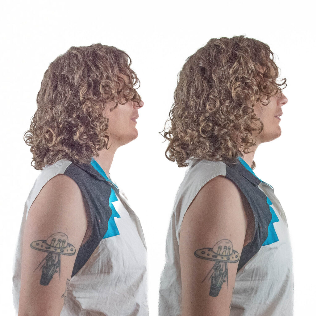 Side-by-side chest silhouettes in a sleeveless top.